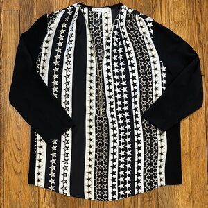 Sandro 100% silk black white star print zip blouse spring 2 38